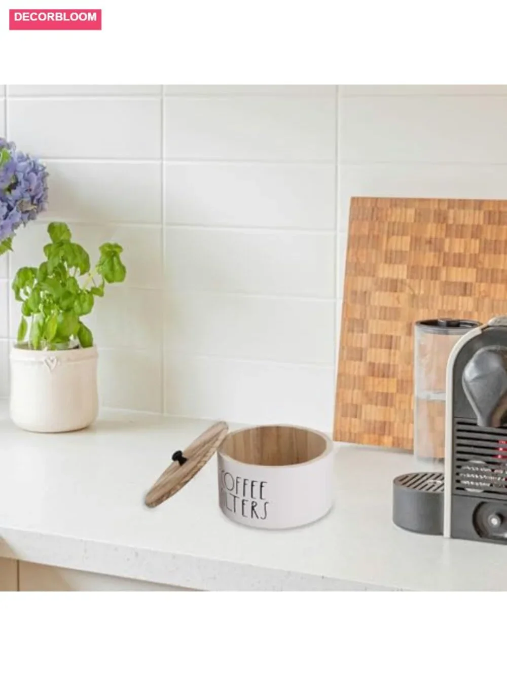 Round Coffee Filter Holder with Lid Wooden Rustic Farmhouse Storage
